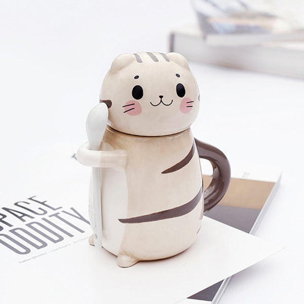 Cute Cat Ceramic Mug With Spoon | Moon Discount