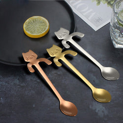 Mini Coffee Spoons Cartoon Cat Cute Kitty Hanging Spoon - Moon Discount