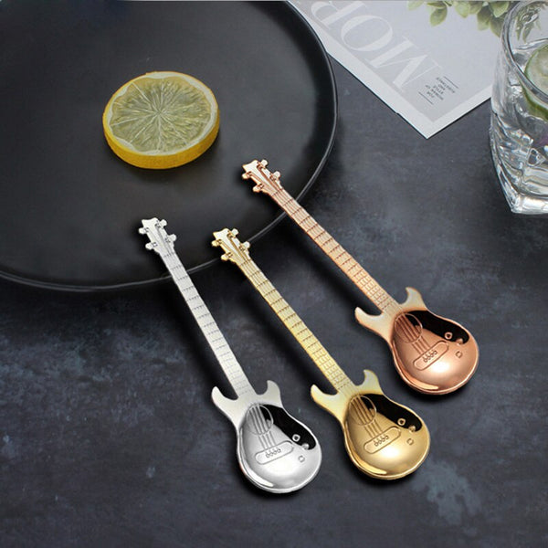 Cute Coffee Spoons Guitar Shape Dessert Musical Instrument - Moon Discount