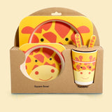 5pcs baby natural bamboo tableware bowl cute cartoon - Moon Discount