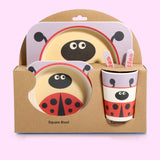5pcs baby natural bamboo tableware bowl cute cartoon - Moon Discount