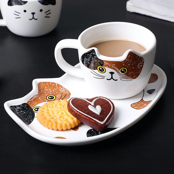 🐱 Cute Cat Ceramic Mug With Tray | Moon Discount - Moon Discount